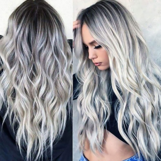 Ombre Silver Grey Wave Natural Looking Long Wavy Full Heat Resistant