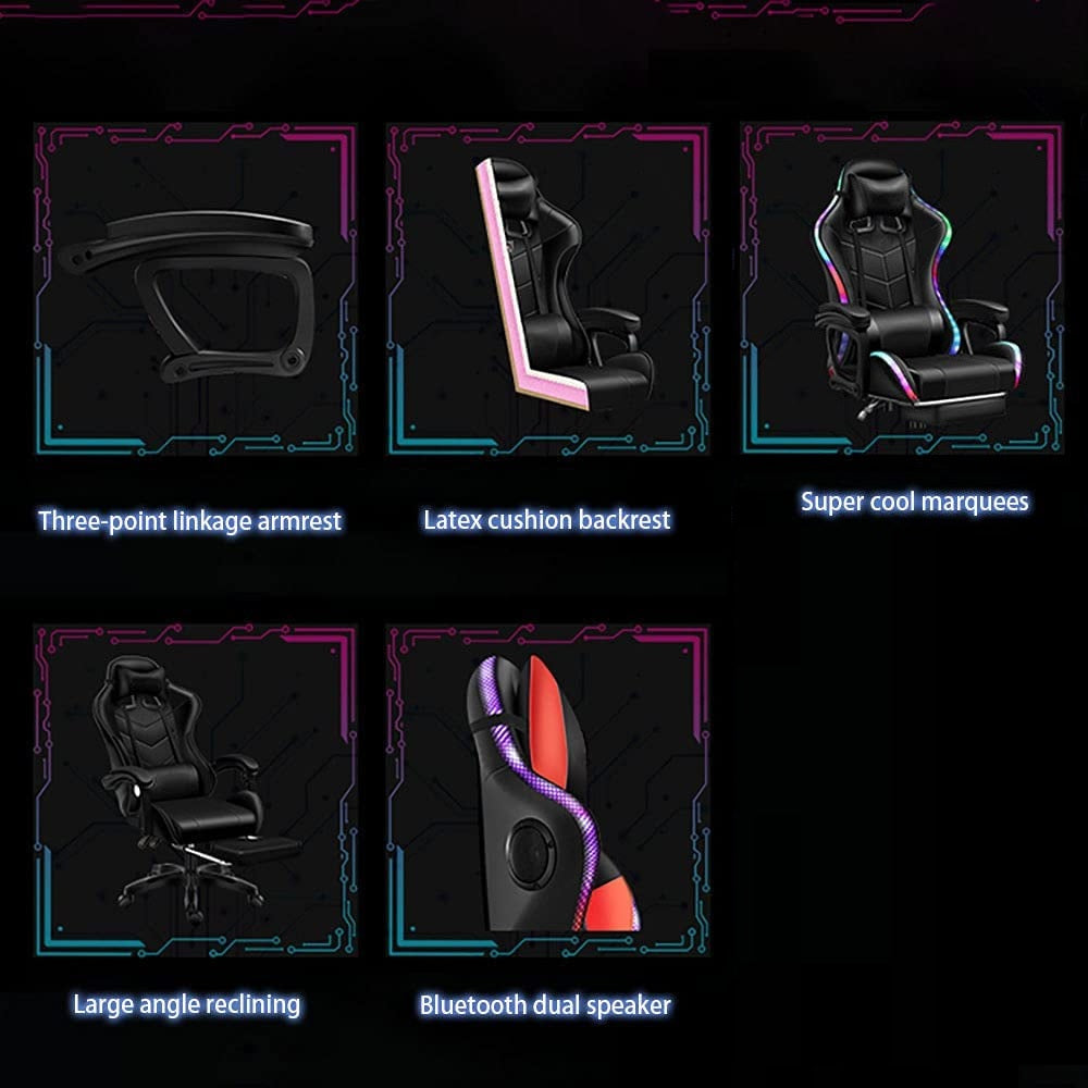 Gaming Chair Office Chair With Foot Rest Racing Chair with Speaker and Light