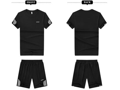 NZ-2XL-Mens 2 Piece Outfit Sport Set Short Sleeve Summer Leisure Short Thin Sets
