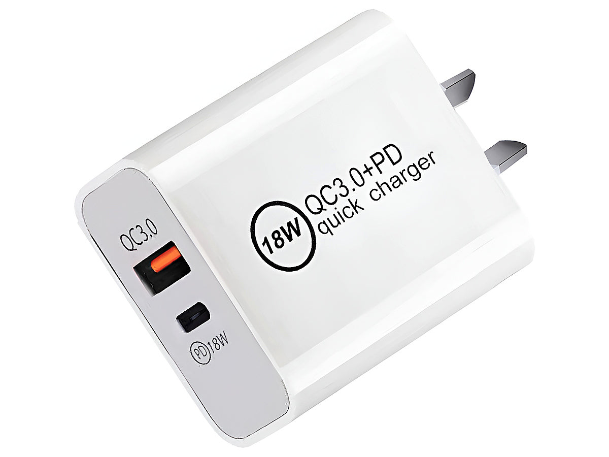 USB C Charger, 18W PD Charger Fast Charger QC3.0 Charger 2 IN 1