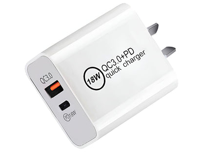 USB C Charger, 18W PD Charger Fast Charger QC3.0 Charger 2 IN 1