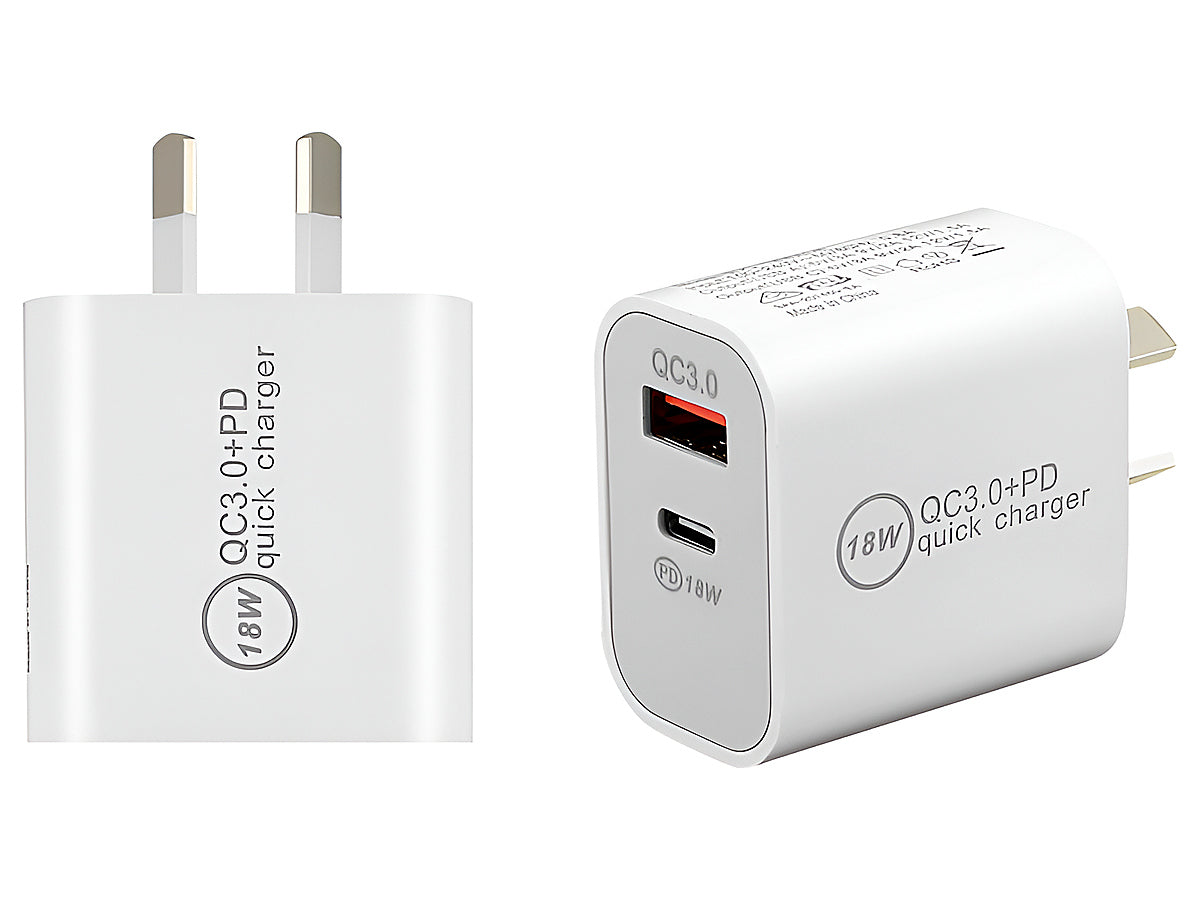 USB C Charger, 18W PD Charger Fast Charger QC3.0 Charger 2 IN 1