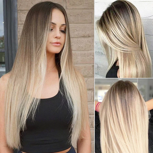 Long Blonde Wig Fashion Women's Silk Straight Wigs Heat Friendly