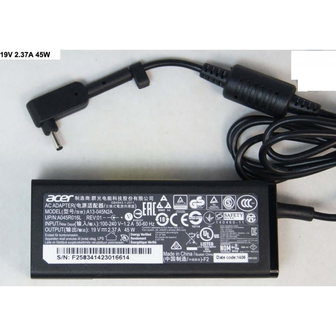 Acer Chromebook C730 C720 19v 2.37a 45W 3.0x1.1mm small pin Adapter