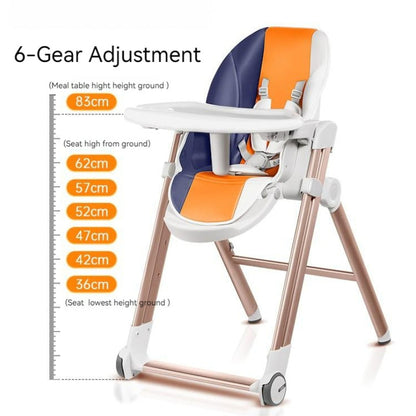 Multifunctional Adjustable Baby High Chair With Dining Table & Wheels -Orange