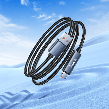 Hoco LED Power Display Durable Nylon Braided Type-C to USB-A Cable 1m X112
