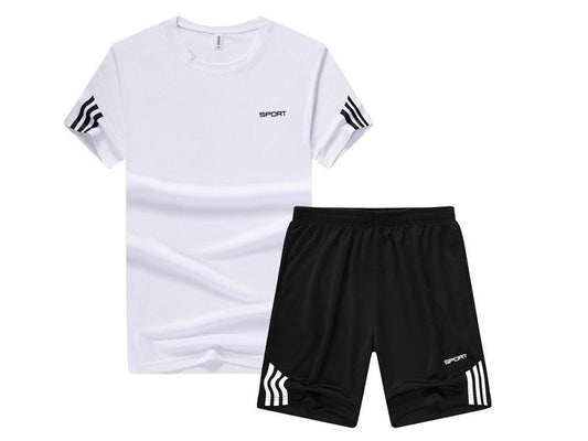 NZ-2XL-Mens 2 Piece Outfit Sport Set Short Sleeve Summer Leisure Short Thin Sets