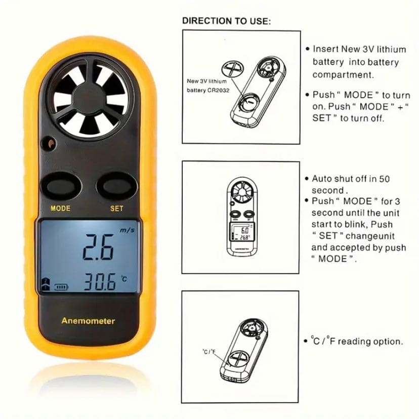 Anemometer - Wind Speed & Air Temperature Meter