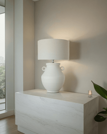 Antique Ceramic Table Lamp - Linen Shade at online8 furniture store Auckland