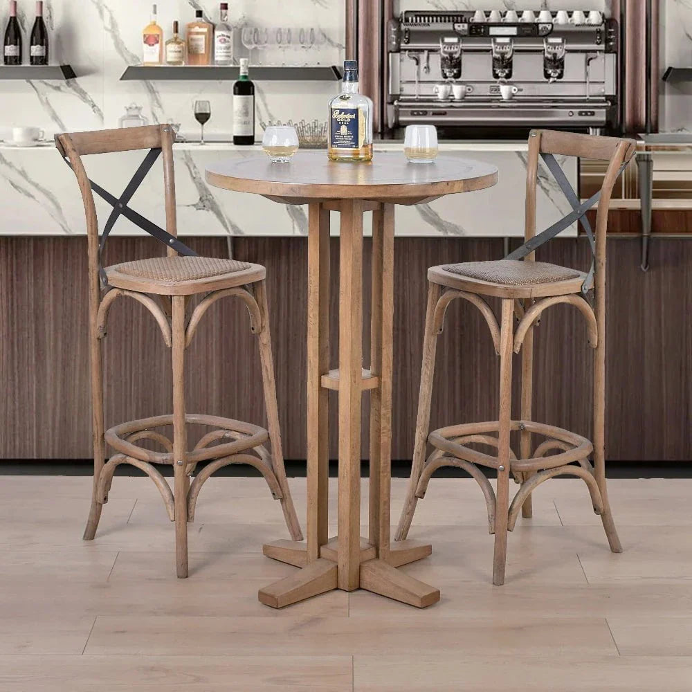 Antique Oak Cross Back Barstool - 75cm at online8 furniture store Auckland