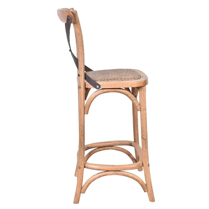 Antique Oak Cross Back Barstool - 75cm at online8 furniture store Auckland