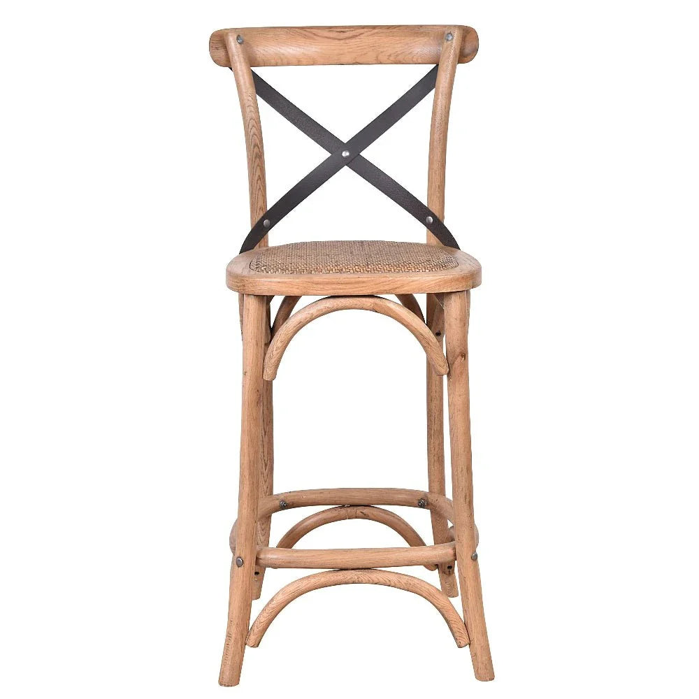 Antique Oak Cross Back Barstool - 75cm at online8 furniture store Auckland
