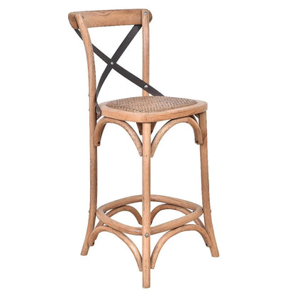 Antique Oak Cross Back Barstool - 75cm at online8 furniture store Auckland