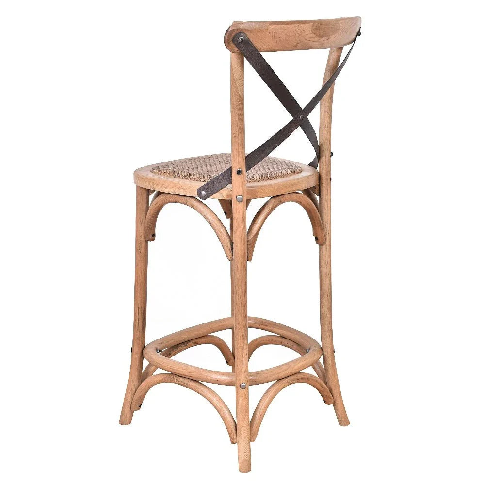 Antique Oak Cross Back Barstool - 75cm at online8 furniture store Auckland