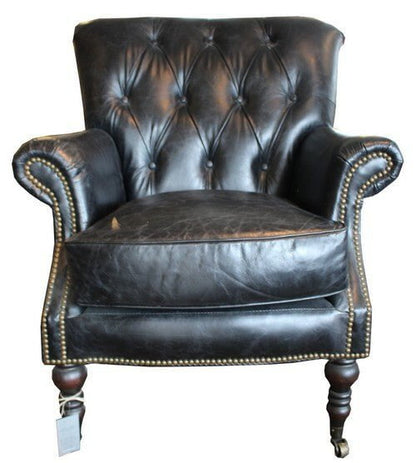 Online8 Harrington Buttoned Leather Armchair -  Belon Black Arm Chairs, Recliners & Sleeper Chairs
