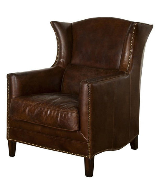Online8 Kennedy Wingback Aged Leather Armchair - Vintage Cigar Arm Chairs, Recliners & Sleeper Chairs