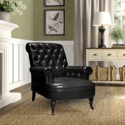 Online8 Waldorf Tufted Leather Armchair - Belon Black Arm Chairs, Recliners & Sleeper Chairs