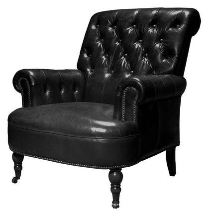 Online8 Waldorf Tufted Leather Armchair - Belon Black Arm Chairs, Recliners & Sleeper Chairs