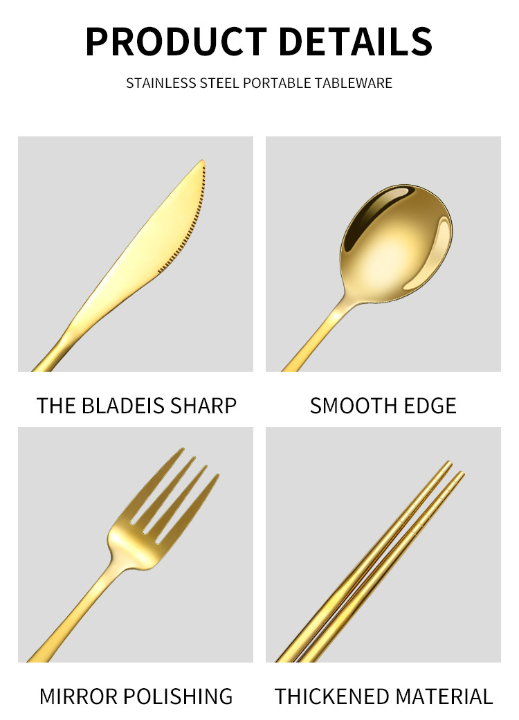 Korean Style Stainless Steel Outdoor Cutlery Set with Storage Box or Bag