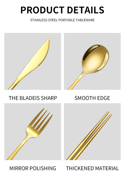 Korean Style Stainless Steel Outdoor Cutlery Set with Storage Box or Bag