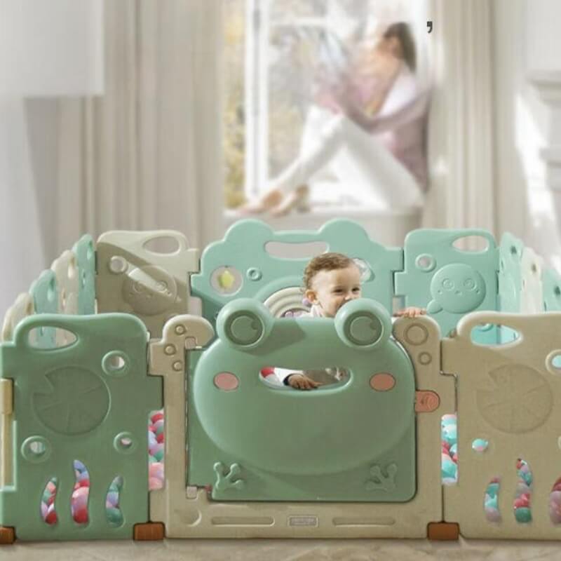 Baby Playpen - Large Plastic Kids Safety Playpen 16 Panels | Pink Frog