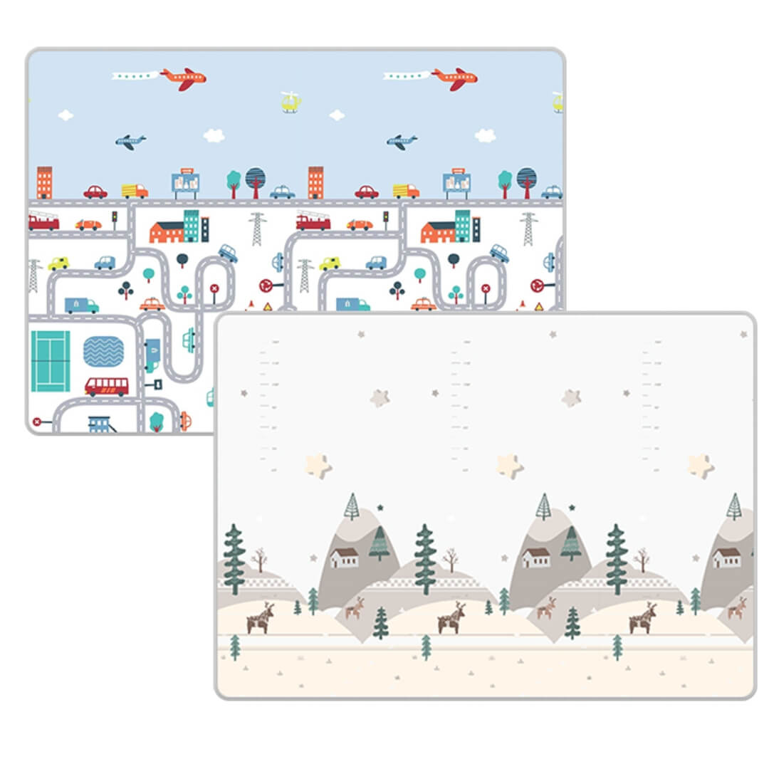 200x180x1 cm Foldable Baby Playmat with Carry Bag - City Road & Hill Double Sides-A