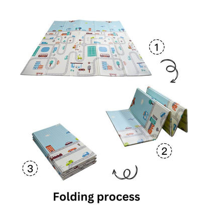 200x180x1 cm Foldable Baby Playmat with Carry Bag - City Road & Ship Double Sides-C