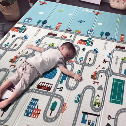 200x180x1 cm Foldable Baby Playmat with Carry Bag - City Road & Ship Double Sides-C