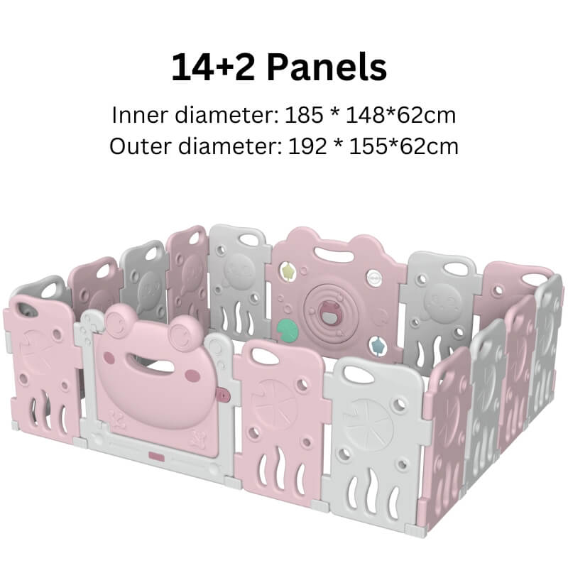Baby Playpen - Large Plastic Kids Safety Playpen 16 Panels | Pink Frog