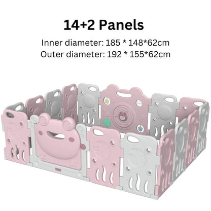 Baby Playpen - Large Plastic Kids Safety Playpen 16 Panels | Pink Frog