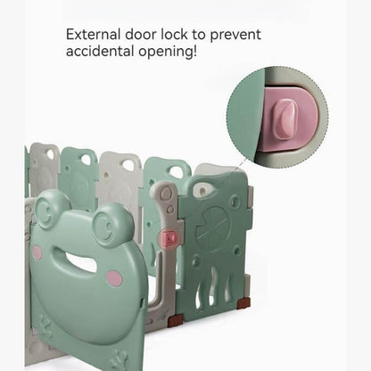 Baby Playpen - Adjustable Kids Safety Playpen | Green Frog | 14 Panels