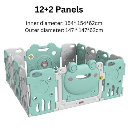 Baby Playpen - Adjustable Kids Safety Playpen | Green Frog | 14 Panels