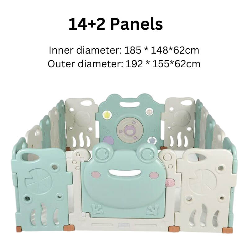 Luxurious Baby Playpen 14+2 Panels (Little Froggy-Green)