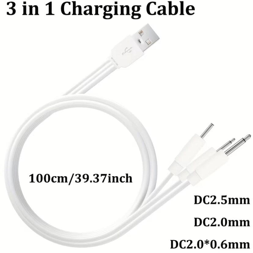 Barrel Jack 3 in 1 Power Cable - (White) 1m