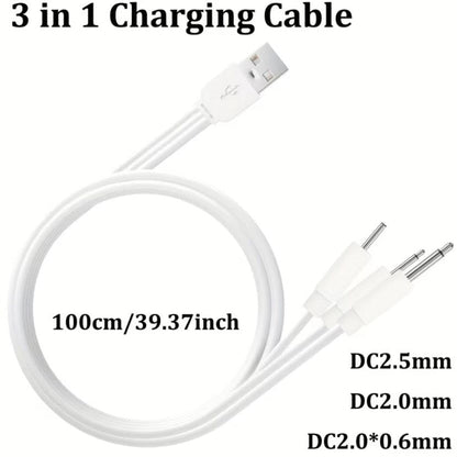Barrel Jack 3 in 1 Power Cable - (White) 1m