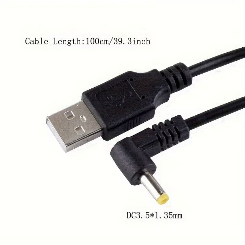 Barrel Jack Power Cable (Elbow) - 3.5mm x 1.35mm charger (Black) 1m