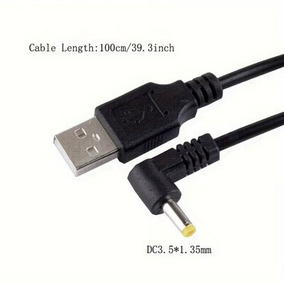 Barrel Jack Power Cable (Elbow) - 3.5mm x 1.35mm charger (Black) 1m