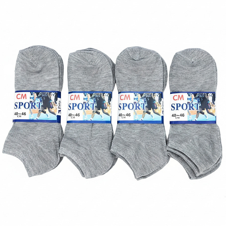 (12 Pairs) Thin Ankle Socks - GREY - M7-11/ W8-12