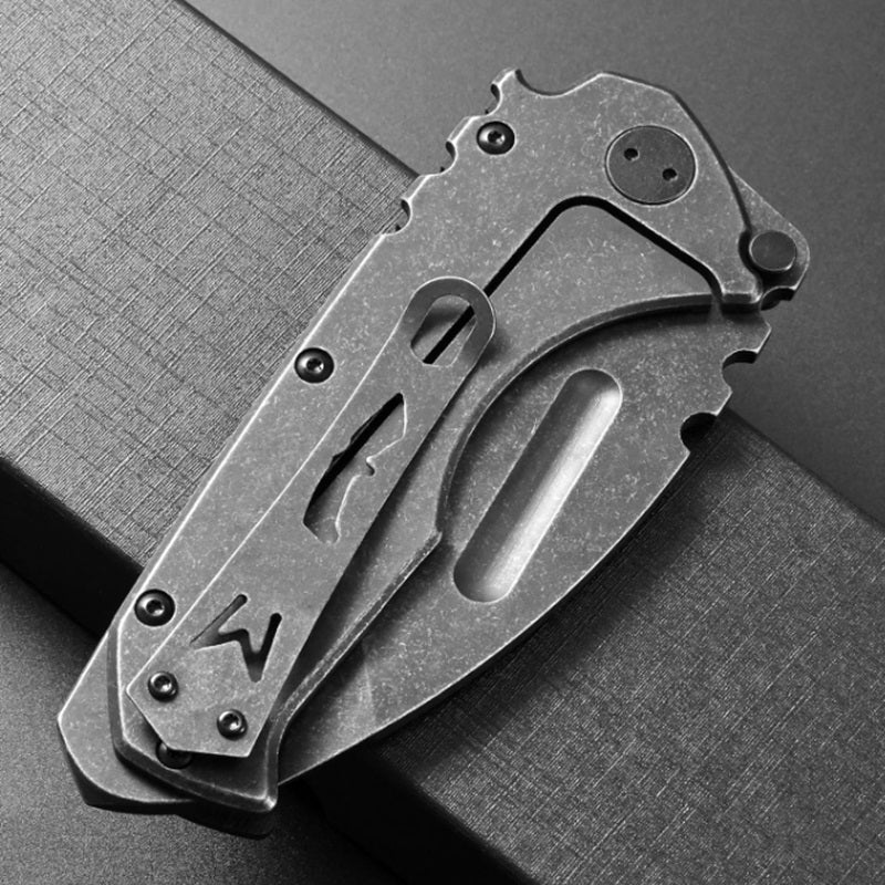 Stonewashed Steel Folding Blade Pocket Knife for Fishing, Camping