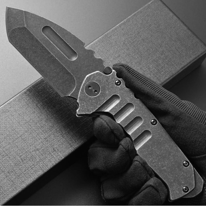 Stonewashed Steel Folding Blade Pocket Knife for Fishing, Camping
