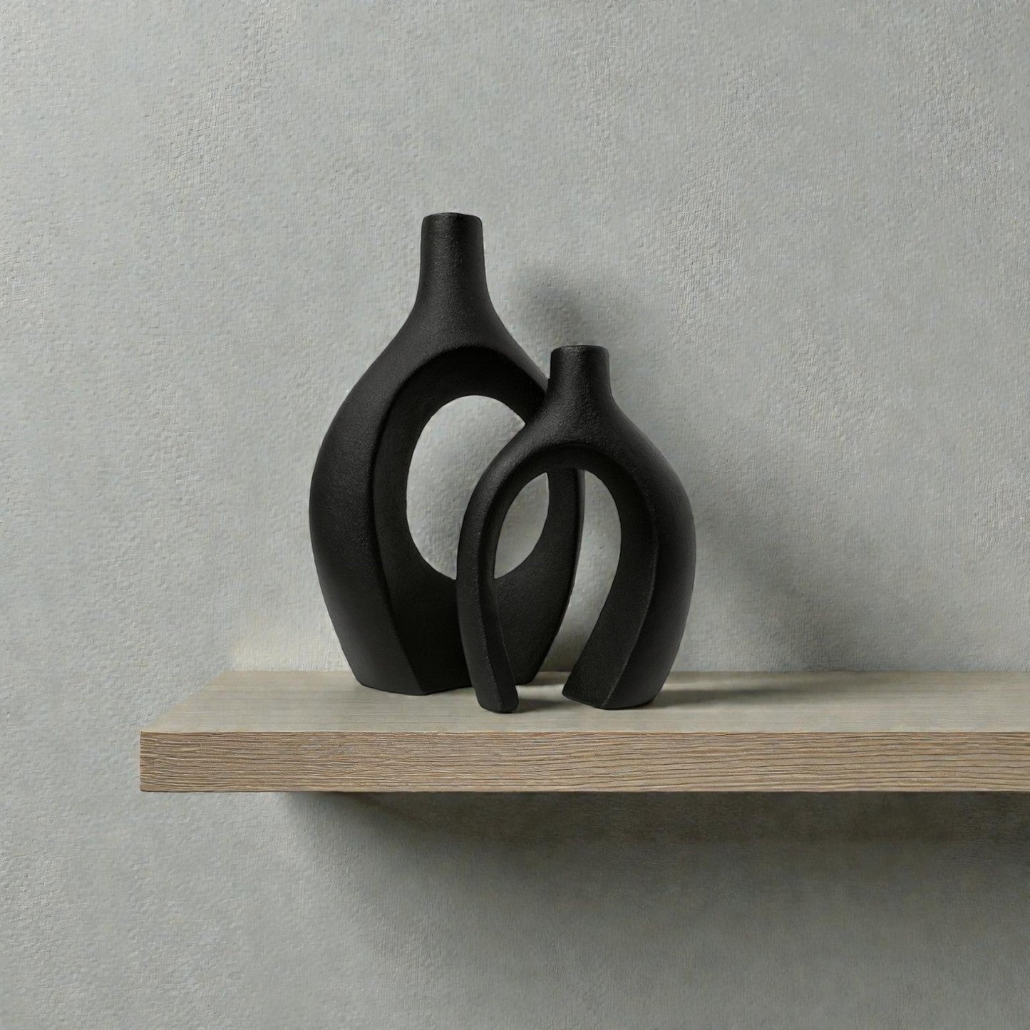 Frankly Cotton Ceramic Black Sculptural Vase Set (2-Piece)