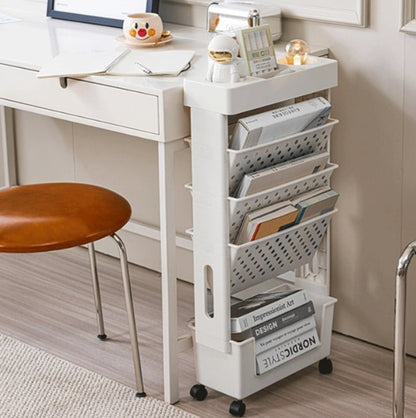 Movable Bookshelf Cart, 5-Tier Plastic Rolling Utility Cart