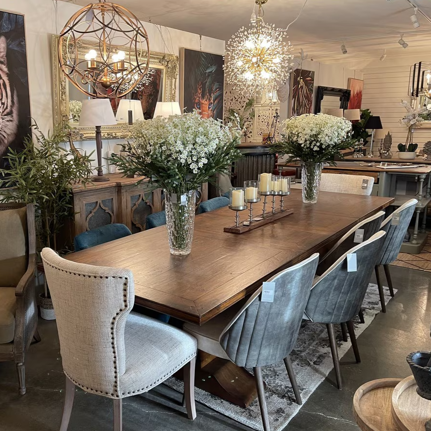 Bosquet Pedestal Double Extension Dining Table at online8 furniture store Auckland