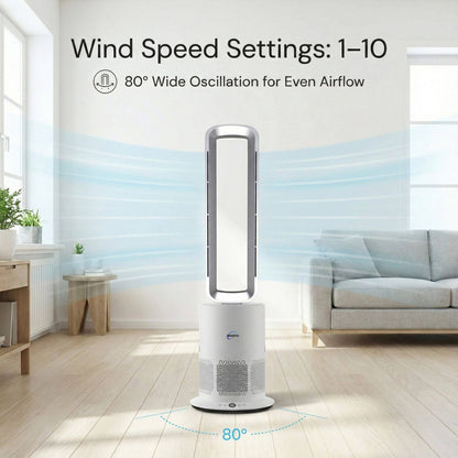 3 in 1 Hot & Cool Bladeless Fan Heater with Air Purifier | PureAir | Silver/White