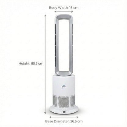 3 in 1 Hot & Cool Bladeless Fan Heater with Air Purifier | PureAir | Silver/White