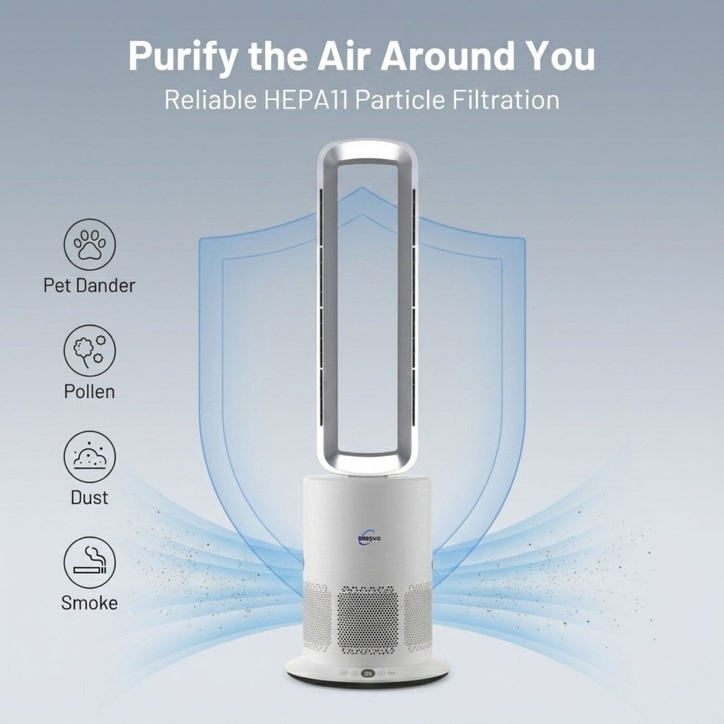 3 in 1 Hot & Cool Bladeless Fan Heater with Air Purifier | PureAir | Silver/White