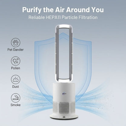 3 in 1 Hot & Cool Bladeless Fan Heater with Air Purifier | PureAir | Silver/White