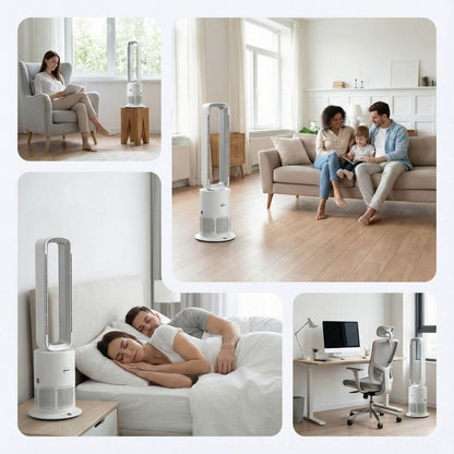 3 in 1 Hot & Cool Bladeless Fan Heater with Air Purifier | PureAir | Silver/White