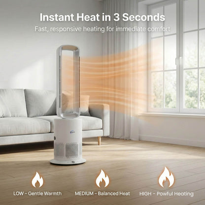 3 in 1 Hot & Cool Bladeless Fan Heater with Air Purifier | PureAir | Silver/White