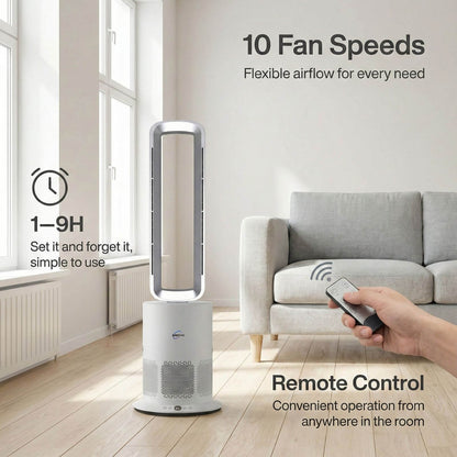 3 in 1 Hot & Cool Bladeless Fan Heater with Air Purifier | PureAir | Silver/White